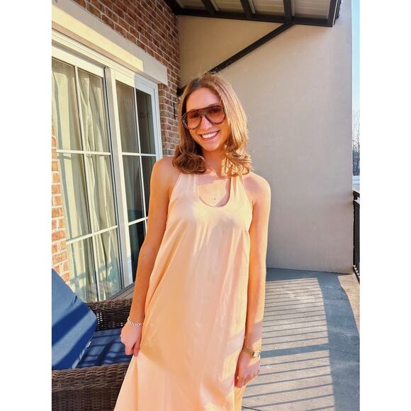 ROSETTA GETTY Peach Satin Sleeveless Scoop Neck Twist Back Shift Dress Size 10 - Picture 16 of 16